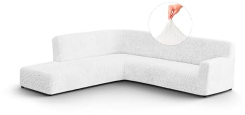 PAULATO - Ecksofa-Husse mit linker Halbinsel aus einfarbiger Mikrofaser, bi-elastisches, kratzfestes und maschinenwaschbares Gewebe, patentierte WavyTech-Technologie, Made in Italy - Weiß
