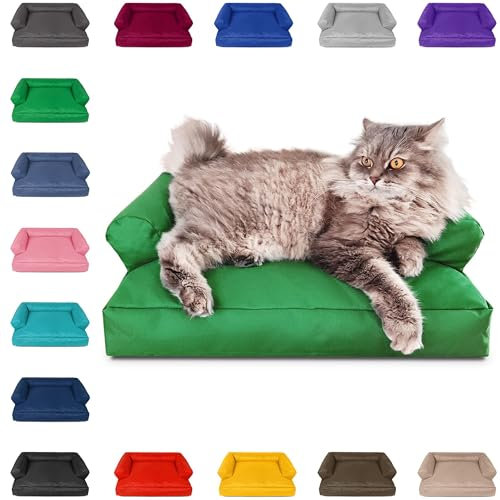 PatchHome Katzenbett – Oeko-TEX Zertifiziert – Katzenmöbel – mit recyceltem Styropor gefüllt – Katzensofa – Made in Germany – 50x40x15 cm – Grün