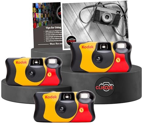 Clikoze Disposable Cameras Multipack - Includes 3 Pack of Kodak Funsaver Single-Use 35mm Cameras with 27 Exposures and Clikoze Photography Tips Card