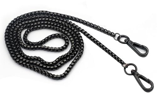 Anwangda Trageriemen für Handtaschen, 120cm Metall Handtasche Ersatz Schulterriemen mit Metallschnallen, Abnehmbare Taschenkette für Umhängetasche Geldbörse Handtasche (Schwarz)