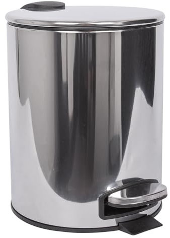 Harbour Housewares 5L Bathroom Bin - Chrome - Round Stainless Steel Pedal Bin Slim Kitchen Rubbish Trash Can Garbage Dustbin with Lid and Inner Liner Bucket