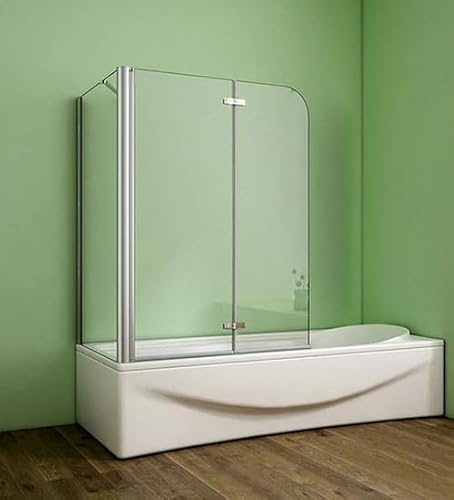 Aica Sanitär Badewannenaufsatz Eck Duschwand Badewanne 2-tlg.Faltwand mit Seitewand 6mm Nano Glas H140cm,100x75cm