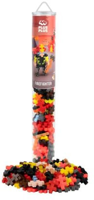 Plus-Plus 4294 Geniales Konstruktionsspielzeug, Feuerwehrmann, Kreativ-Bausteine Tube, 100 Teile
