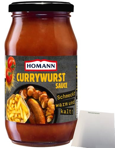 Homann Currywurst Sauce Mild fruchtig-süß und nicht zu scharf (400ml Glas) + usy Block