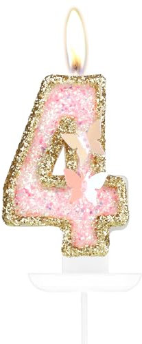 Butterfly Number 4 Candles, Pink Gold Happy 4th Birthday Candles for Cake, Girls 4th Birthday Cake Decorations, Gold Butterfly 4 Cake Topper, Pink Cake Candles Cake Topper for Women Birthday Party