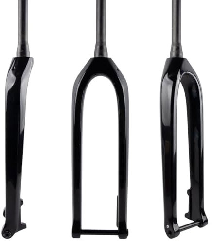 27,5 29 forcella rigida per mountain bike freno a disco in carbonio MTB forcella rigida 1-1/2 '' assale passante conico 15 x 110 mm forcella boost tubo sterzo senza filettatura (colore: nero lucido,