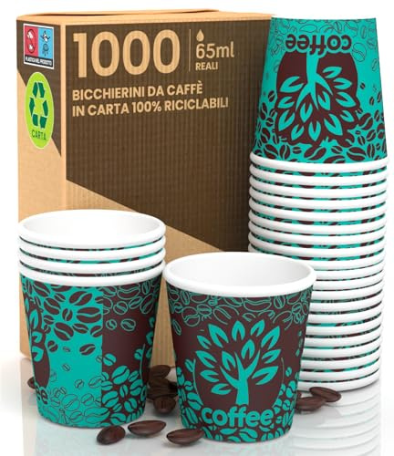 Eurocali 1000 Bicchierini in Carta da Caffè 65ml Blue Forest - Bicchieri Ecologici Biodegradabili Monouso Piccoli per Asporto Bevande Calde e Fredde