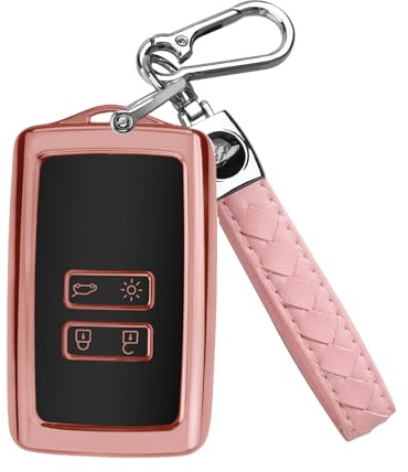 FT FUNTOR for Renault Key fob Cover,4-button Silicone Keycase,360 Degree Car Key Case Protector with Keychain Compatible with Espace 5/Master Bus/Talisman/Kadjar/Captur¡ (B-Pink)