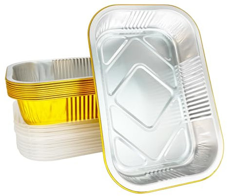Notwoe 10 Stück Aluschalen Grill,Grillschalen Aluminium 22 * 17 * 4.5cm/1050ml,Aluschalen Mit Deckel,Alu Grillschalen Wiederverwendbar,Grill Aluschalen Für Kochen,Rösten,Backen,Braten.