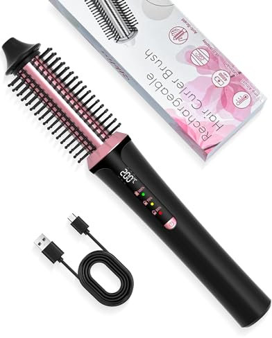 Thermal Brush Kabellos, 22mm Haarbürste, Stylingbürsten mit Lockenbürste, Hot Brush, Hot Comb Professional Kabellos Heated Brush Reise Styler für Wurzelvolumen und Locken (Schwarz)