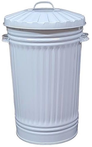 Metal Bin Retro Dustbin Waste Rubbish Bin Rubbish Waste Animal Feed Outdoor or Indoor Bin, Light Grey Slim Tall Tapered Steel Bin 45L