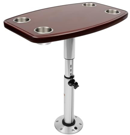 ZENGRICE Tische, Tisch für Wohnwagen, Bootstisch innen, Tischplatte für Wohnwagen, höhenverstellbar, mit 4 Becherhaltern, Tischplatte Eiche, für Wohnwagen, Yacht