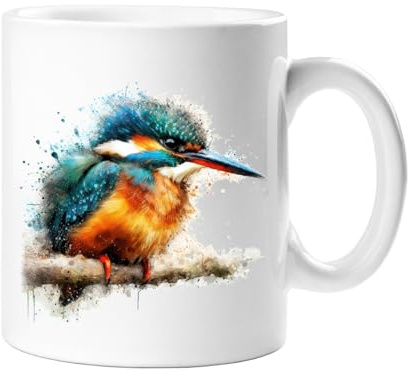 Stag Gallery Kingfisher British Wild Birds Watercolour Splash Effect Gift 10oz Ceramic Mug Artistic Colourful Coffee Tee