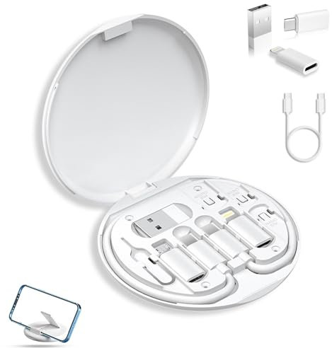 Anjoize Humorous 9 In 1 Cable Case, 9 In 1 Cable Charger Case, Humorous 9 In 1 Cable Case Kit, 60w Fast Charge Usb Type-C Micro Cable Lightning, For Travel Work Outdoor Business Trip (White)