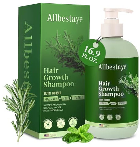 Rosmarin Shampoo für Haarwachstum Mit Biotin - Behandlung von Haarausfall, Kontrolle von Schäden und Locken - Fluffiges Rosmarin-Mint Haarpflege 500ml