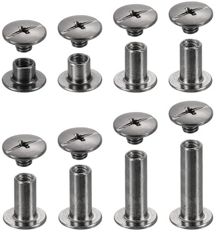 sourcing map Lot de 110 rivets Chicago en métal à tête cruciforme, vis de liaison, clous pour bricolage, ceinture en cuir, sac, artisanat, reliure, 8 tailles, gris acier