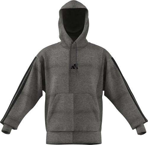 adidas Uomo Essential Three Stripes Fleece Hoodie, Dark Grey Heather/Black, 3XL