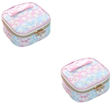 Beatifufu 2pièces Pochette De Rangement pour Serviettes Hygiéniques Mesh Brodé Cosmétique Carré avec Fermeture Éclair pour Voyage Bureau Dégradé Rose