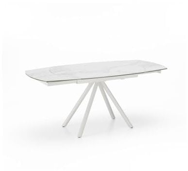 SOLOLED Mesa Kyoto Four extensible de cristal templado mármol blanco hasta 180 cm