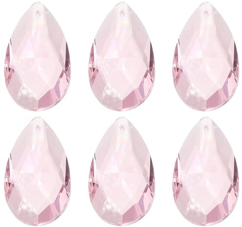 PATIKIL Colgantes de Cristal K9 Forma de Lágrima, 6 Piezas 50mm Prismas de Candelabro Partes de Cristal Colgantes Bolas DIY Lámpara para Decoración de Artesanía, Rosa Pálido