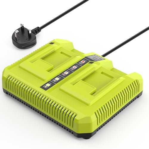 LabTEC 2 Port Quick Charger for Ryobi OP401 40V Lithium Battery, Compatible with OP4015 OP4026 OP4040 OP4050, 40 Volt Ryobi Battery Replacement Charger (UK Plug)