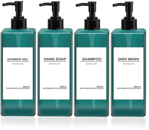 Soap Dispenser Set 4 Pack 17oz Refillable Shampoo and Conditioner Dispenser Modern Shampoo Dispenser Bottles with Pump Plastic Soap Dispenser for Lotion Bathroom Kitchen Hotel,Liquid Green