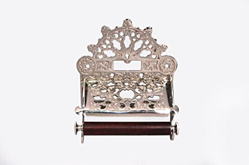 Fenzo Traditional Toilet Roll Holder Wooden Roller Brass Imperial Victorian Style Wall Mounted Loo Roll Holder, Elegant Touch, Easy Installation (Silver)