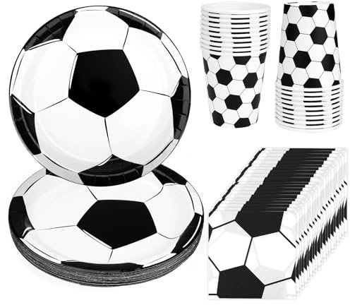Juego de Vajilla para Fiesta de Fútbol de 52 Piezas, Decoración de Fútbol para Amantes del Fútbol Platos Vasos de Papel de Fútbol para Fiestas de Cumpleaños Infantiles Toallas de Papel para 16 Persona
