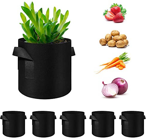 FineGearPow 5 Pack 20 Gallon Grow Bags, Heavy Duty Thickened Nonwoven Fabric Pots with Handles, Planter Grow Bags for Vegetables/Flower/Plant/Fruits, Black