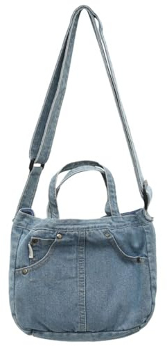 Künstlerisch gewaschene Jeans Schultertasche mit verstellbarem Riemen für tägliche Reisen und Einkäufe im Freien