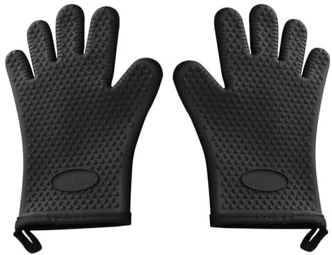 Silicone Oven Gloves Heat Resistant, 2Pcs Black Oven Gloves With Fingers, Non-Slip and Non-Hot