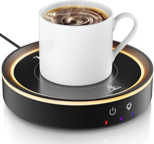 Trivoxia Chauffe-gobelet 36 W 3 niveaux de température, arrêt automatique (2–12 H), max. 85 °C, design grain de bois avec lumière ambiante, cadeau idéal pour la maison et le bureau