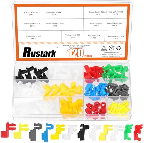 Rustark 120Pcs Car Door Lock Rod Clips Assortment Kit Left and Right Lock Rod Retainer Clips Latch Locking Push Clip Tailgate Handle Clip for Most Cars