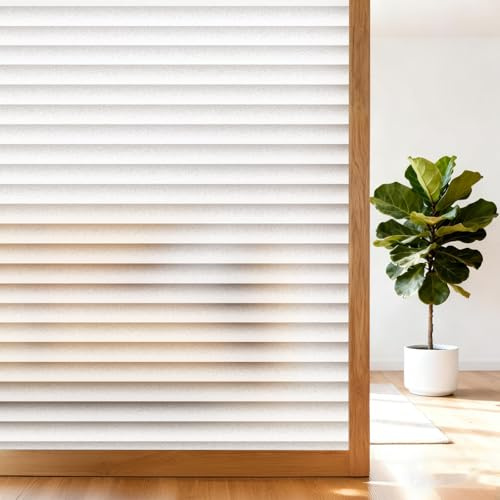 shinfly Fensterfolie Jalousienmuster 60 x 200 cm, Fensterfolie Blickdicht, Sichtschutzfolie Fenster Milchglasfolie, selbsthaftend statisch haftend, Anti-UV, für Bad, Büro & Wohnzimmer