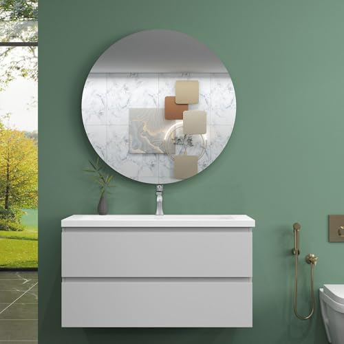 AICA Mueble con Lavabo,99 x 44,5 x 52 cm, Mueble de baño para Colgar en la Pared,diseño de Dos cajones, Acabado en Blanco, con Lavabo Blanco. Mobiliario Moderno.