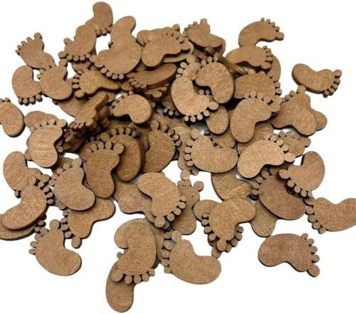 Holzscheiben in Fußform, unlackierte Holzausschnitte, Bastelarbeiten, Verzierungen, Ornamente, Holzfüße zum Basteln, unlackiertes Holz, 50 Stück