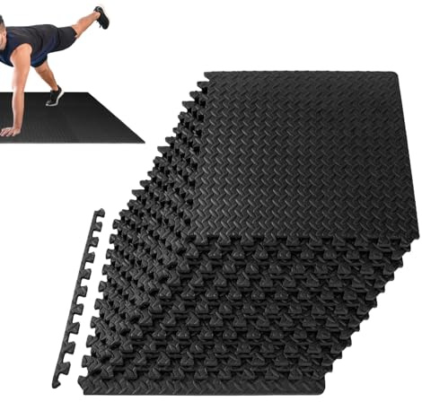 Duroecsain Puzzle-Übungsmatte, 12-teilig, ineinandergreifende Schaumstoffmatten, für Yoga und Fitness – für Yoga, Fitness, Jugendgarten, Kinderzimmer, Schlafzimmer, Wohnzimmer, Spielzimmer im