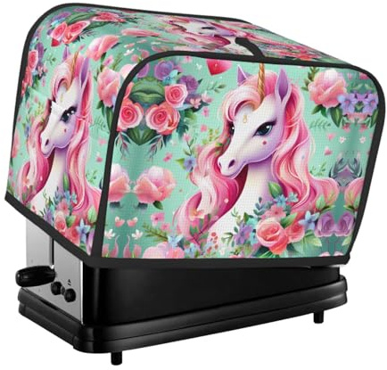 Rosafarbene Einhorn-bedruckte Toaster-Abdeckung für 2 Scheiben, staubdicht, ölbeständig, schützt kleine Küchengeräte