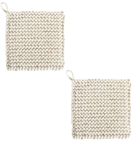 2 Pezzi Sotto Bicchieri Intrecciato Quadrato, Presine In Cotone Resistenti, Presine In Cotone Quadrato Per Cucina, per Teiera Ciotola Calda Piatto, Bianco Sporco
