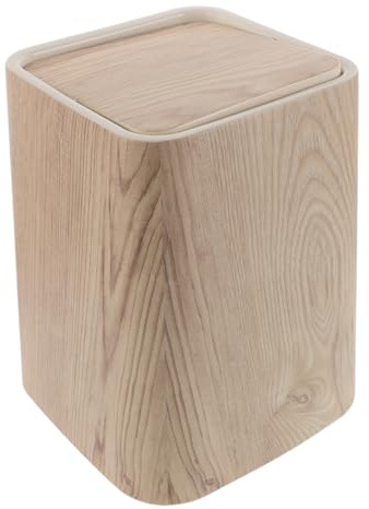 LOPUNER Papelera de Baño con Tapa Abatible, 8,5 L, Imitación Madera, Pp Resistente, Diseño Retro y Silencioso para Baño y Hogar
