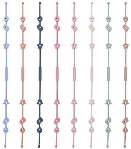 Catene per ciuccio in silicone ad alta elasticità da 8 confezioni, cinghie per giocattoli per bambini per accessori per passeggini, massaggiagengive e giocattoli, 8 colori