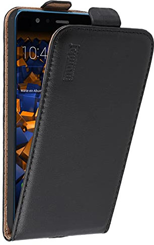 mumbi Echt Leder Flip Case kompatibel mit Huawei P10 lite Hülle Leder Tasche Case Wallet, schwarz