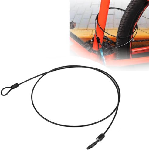 Sicherheitsstahl Kabel, doppelt geschwungenes Edelstahl-Sicherheitsschloss Kabel für Fahrrad, Schlaufenkabel für Fahrrad-Scooter-Schloss Schlaufenseil schmal mit ösen (Schwarz)