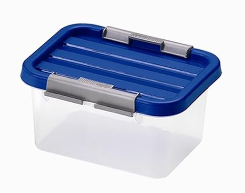 Heidrun 7 Stück Clipbox mit Deckel+Verschlüssen, 3,0 Liter, 23x19x12cm - transparent Box/transparenter oder Blauer Deckel (Farbwahl zufällig)