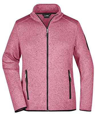 James & Nicholson Damen Fleece Strickjacke - Taillierte Jacke aus Strickfleece mit Stehkragen | Farbe: pink-melange/off-white | Grösse: XXL