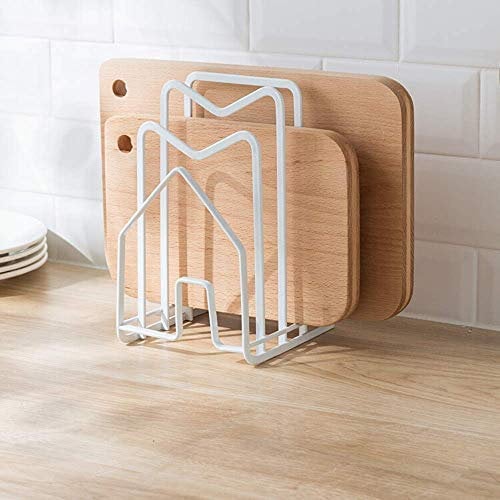 SUNFICON Pot Pan Lid Holder White Chopping Board Rack Cutting Board Organiser Display Stand Thin Bakeware Baking Tray Kitchen Countertop Cupboards Cabinet Office Heavy Duty Metal 12.5x14.5x21.5cm