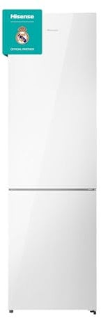 Hisense RB440N4GWD - Frigorífico Combi No Frost Puerta Cristal, 2M Alto, Clase D, Tecnología AdaptCool, Puerta Reversible, Silencioso, 59P. x 59,5W x 200H cm, Blanco Cristal