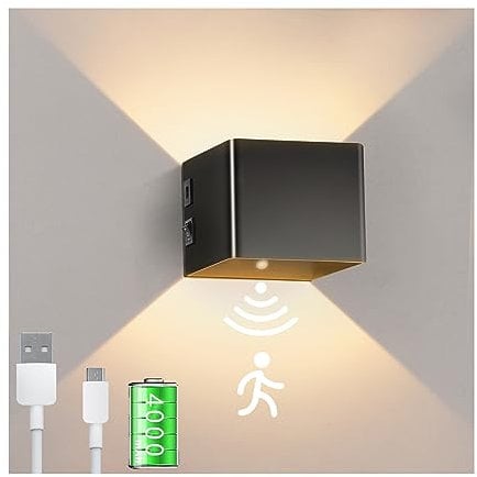 Wandleuchte mit Bewegungsmelder Innen,LED Akku Wandlampe Batteriebetrieben 4000mAh,Wandlampe mit Schalter,USB Aufladbare Wandbeleuchtung Flurlampe Magnetische für Schlafzimmer Wohnzimmer Treppe