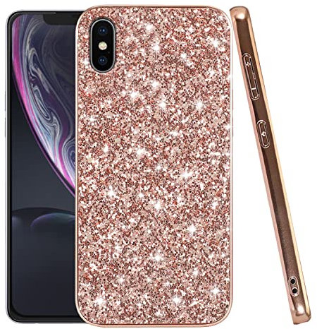 Compatibile con Cover iPhone XS Max Glitter Silicone Antiurto, Custodia iPhone XS Max TPU Sottile Brillantini Protezione Case (oro rosa)