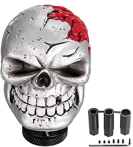 Blueshyhall Schädel Auto Schaltknauf, Hirnloser Schädel Universal Totenkopf Schalthebel Auto Überzug, Auto Skull Schaltknüppel Shifter Knob Tuning Adapter, Auto Schaltknauf Zubehör Deko (Silber)